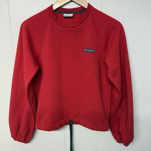 Columbia Crewneck Fleece Sweatshirt Drawstring Hem Red Women XS EUC